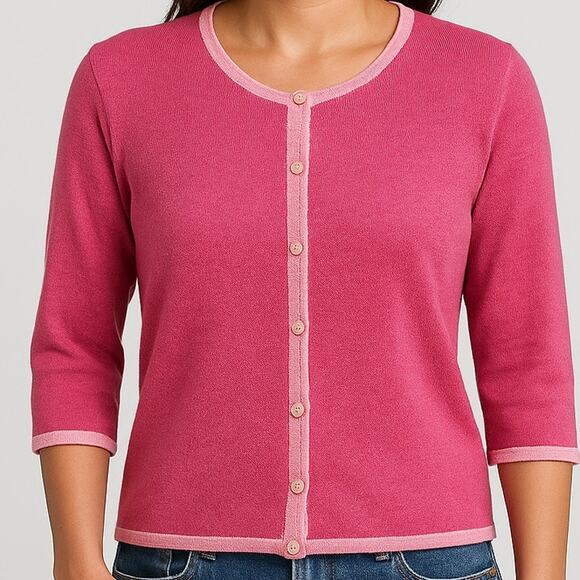 Talbots Petite Pink Cardigan Sweater Women’s Size S (Approx)‎ Trim Detail - Picture 1 of 6